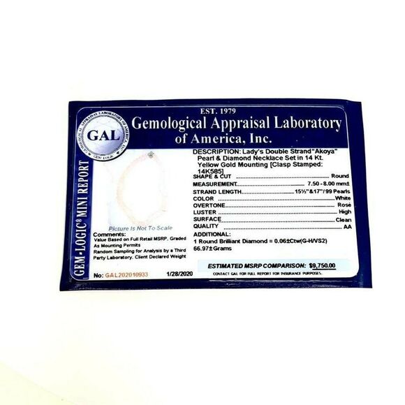 Diamond Akoya Pearl Necklace 8 mm 14k Gold 2-Strand Certified $9,750 010933 - Picture 7 of 8